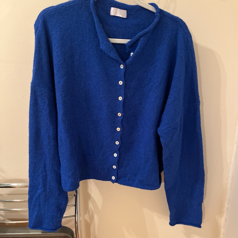 Women's Royal Blue Button-Front Sweater Cardigan
